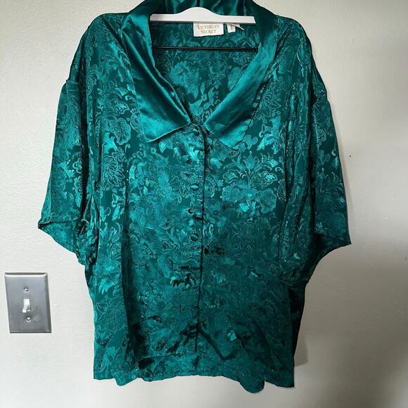 Vintage Victoria Secret Gold Label Emerald Green Paisley top sz l - Picture 3 of 4